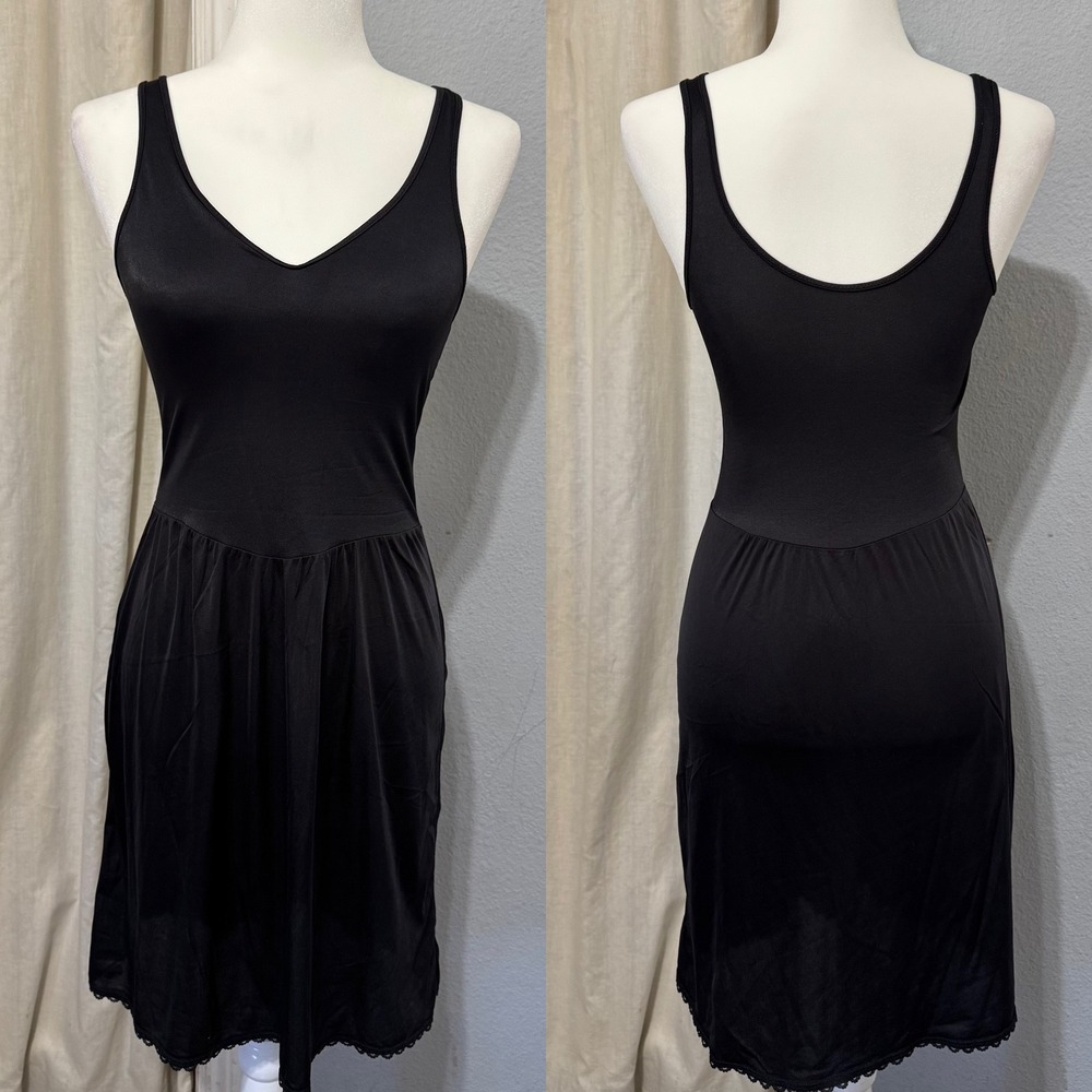 Warners Perfect‎ Measure Vintage Black Full Slip Lace Trim V-Neck 55728 Size 36